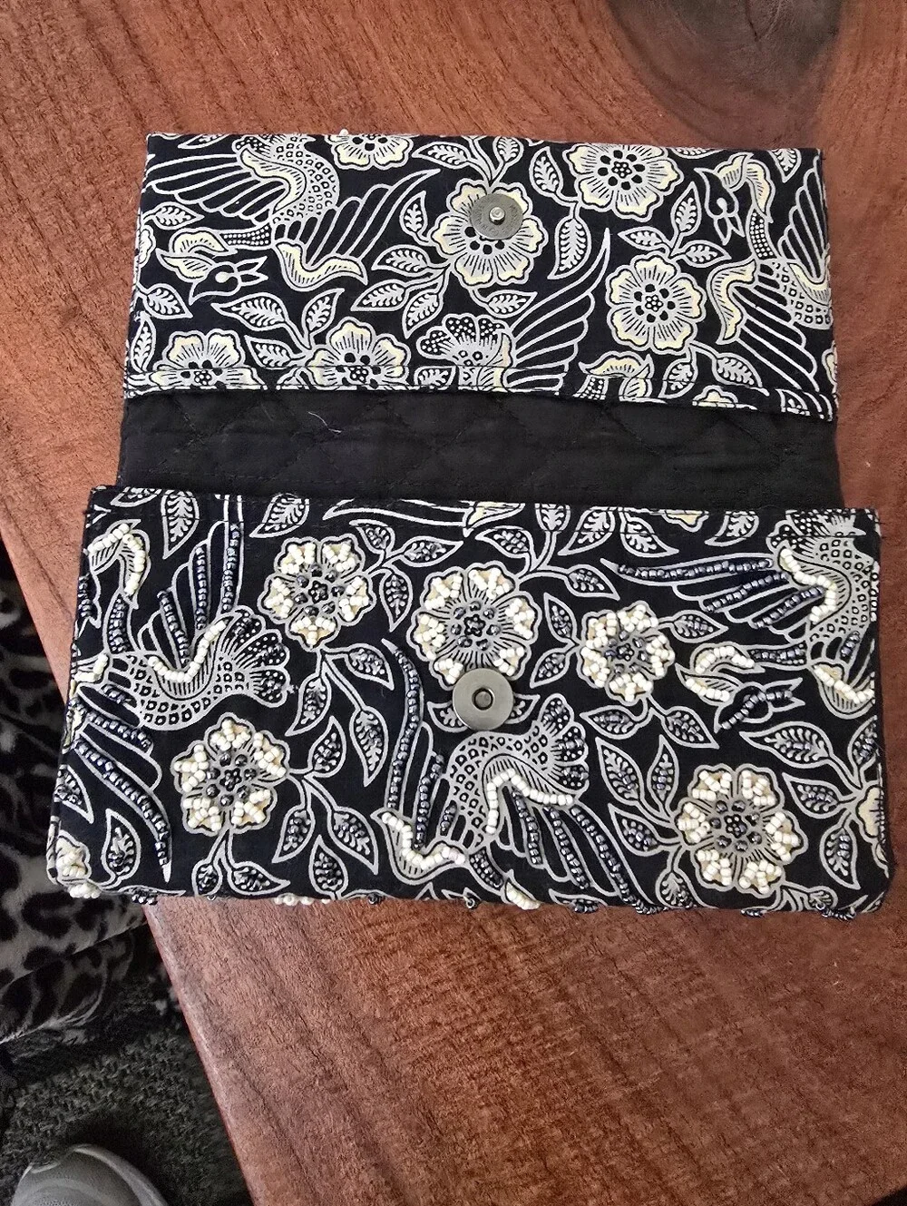 BELLASIMA Black and White Floral Embellished Foldover Clutch Made In Indonesia